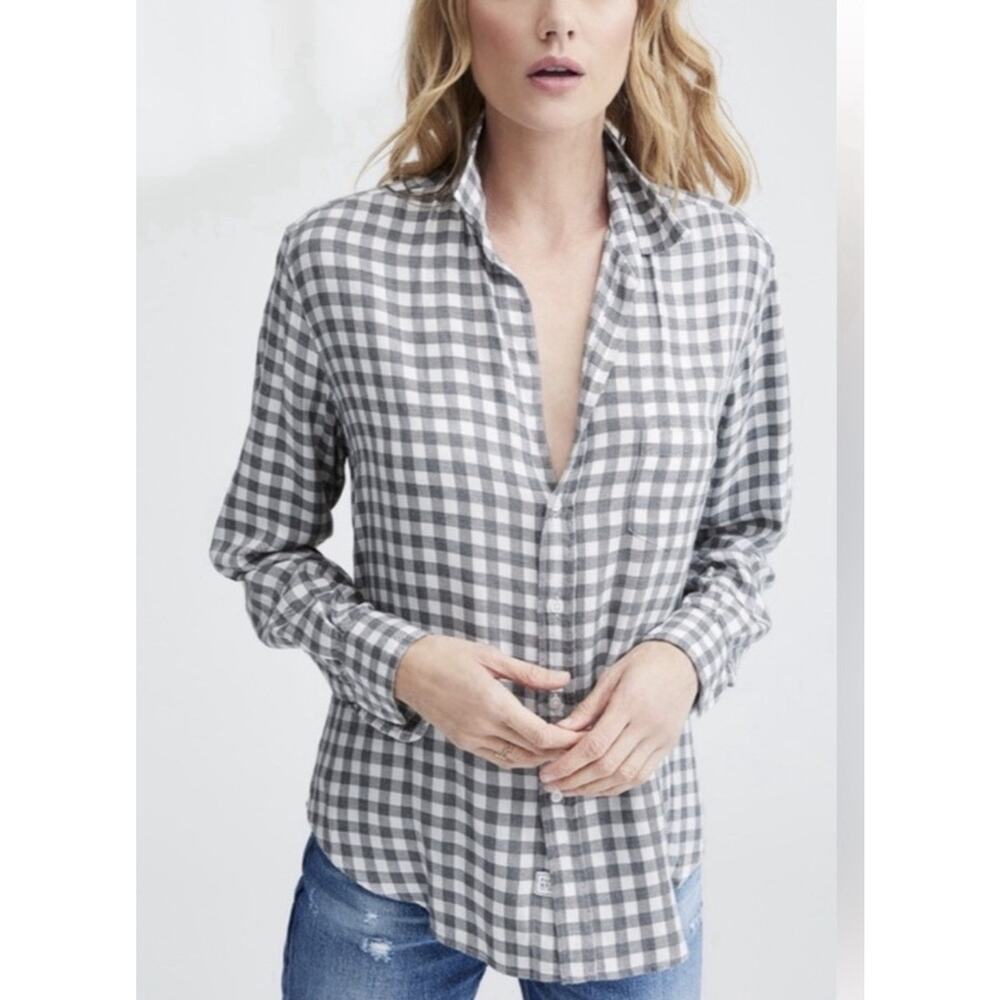 Frank & Eileen Shirt Women Relaxed Modal Soft Button Up Check Long Sleeve Comfy